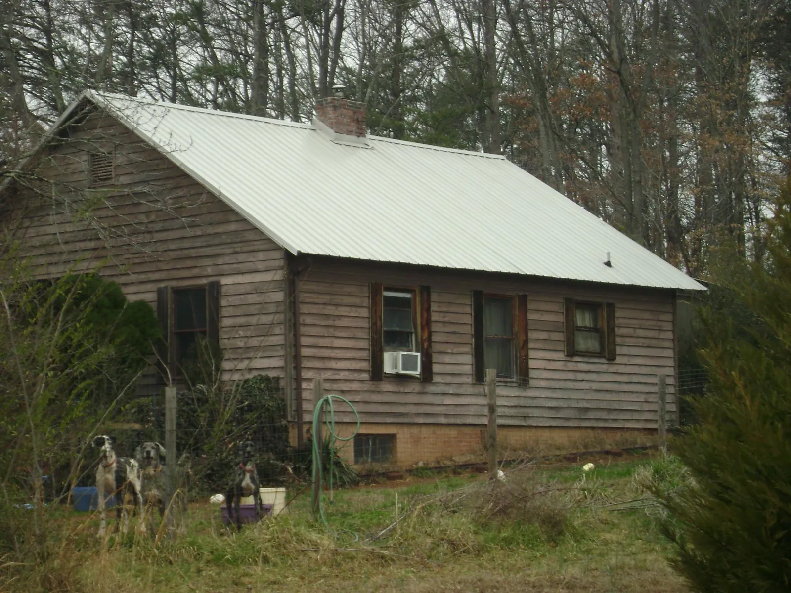 White metal roof on an old wood sided farmhouse, from a Metal Roof Installation job in Vergas